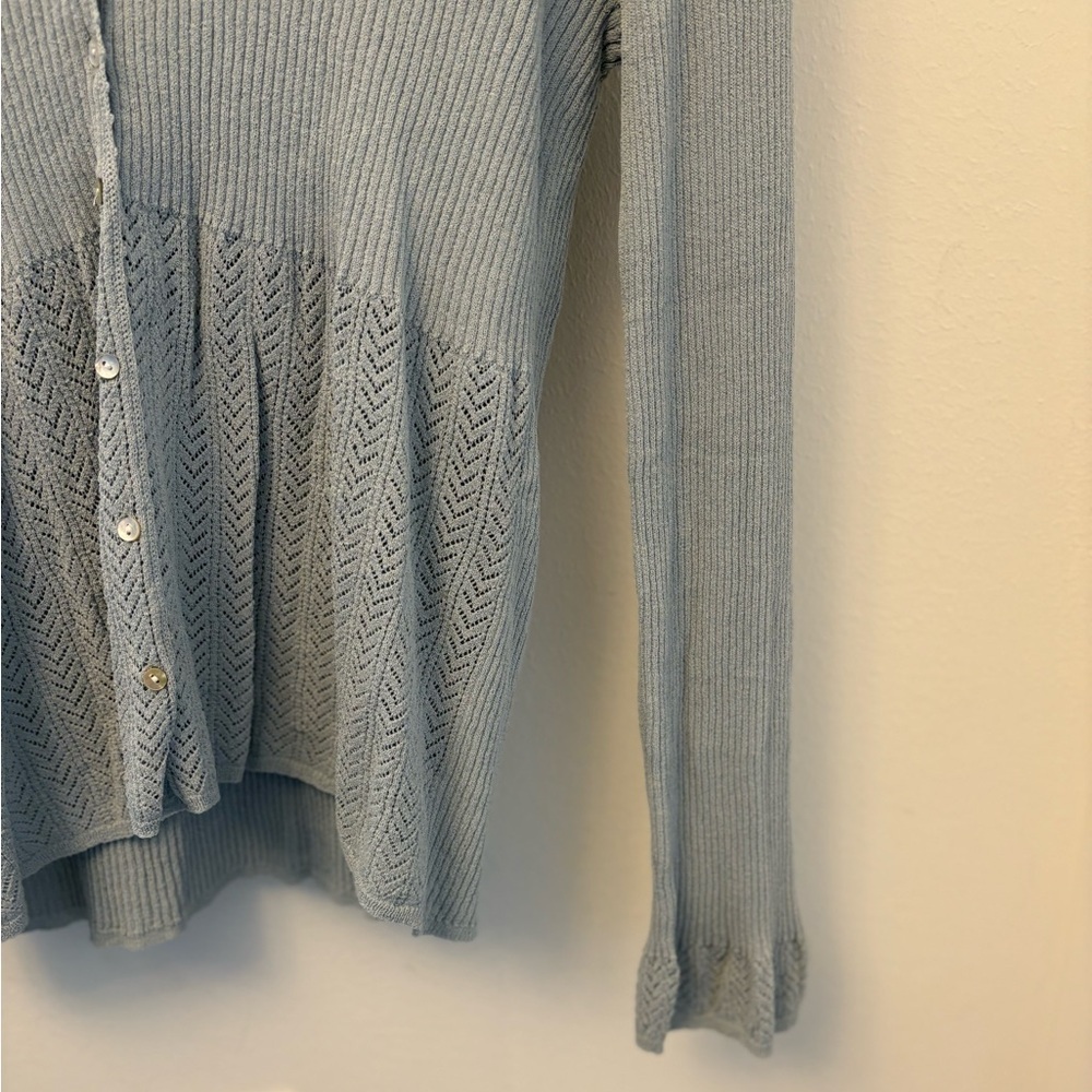 I.E. Y2K Ribbed Button-Front Cardigan Blue-Gray Size Large - Picture 2 of 6